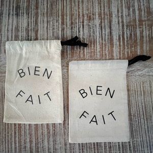 Bien Fait Jewelry Canvas Bag Drawstring, size 4.5x3.25", Dust Bag, Storage Bag